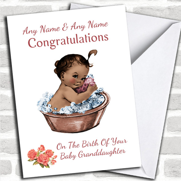 Cute Vintage Black Baby Girl Granddaughter Personalized New Baby Card