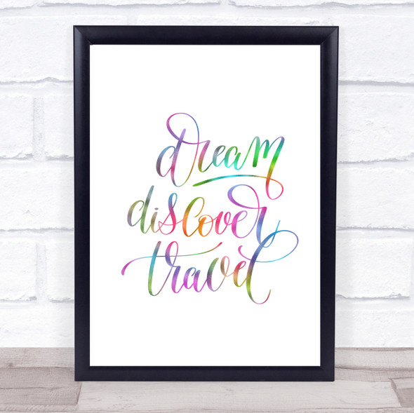 Discover Travel Rainbow Quote Print