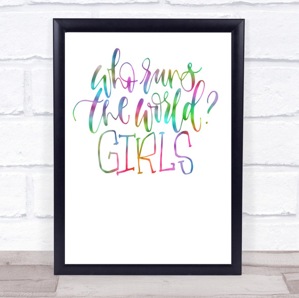 Girls Rule The World Rainbow Quote Print