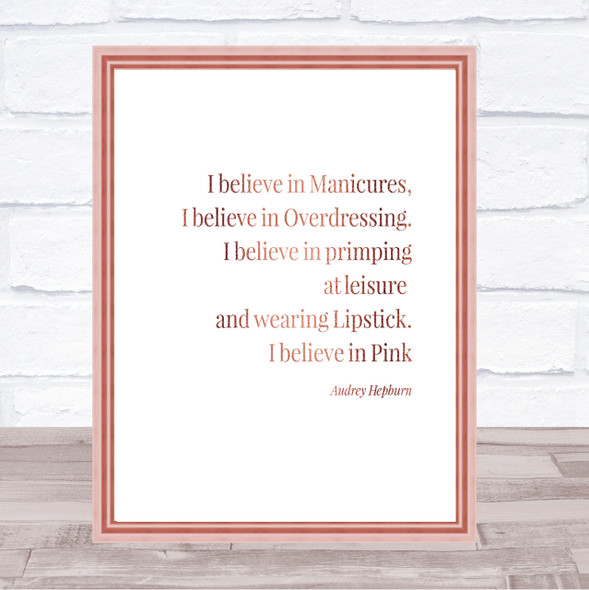 Audrey Hepburn Manicures Quote Print Poster Rose Gold Wall Art