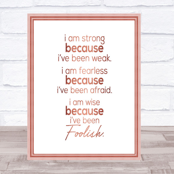 I Am Strong Quote Print Poster Rose Gold Wall Art