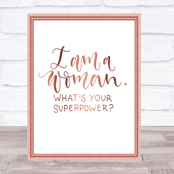 I Am Woman Quote Print Poster Rose Gold Wall Art
