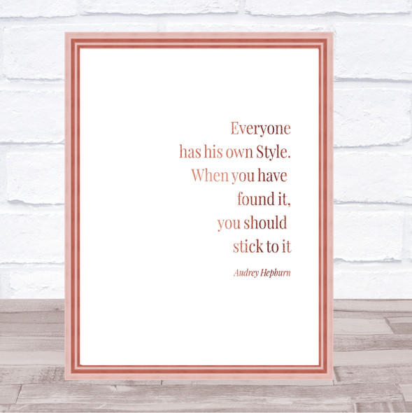 Audrey Hepburn Own Style Quote Print Poster Rose Gold Wall Art