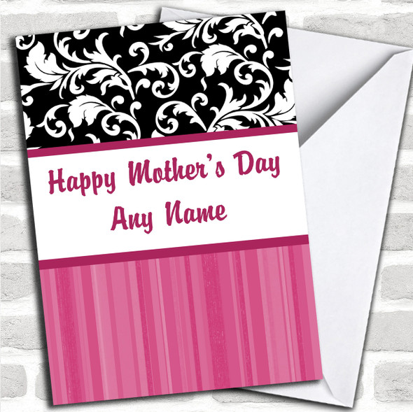 Stripe & Pink And Damask Personalized Mother's Day Card