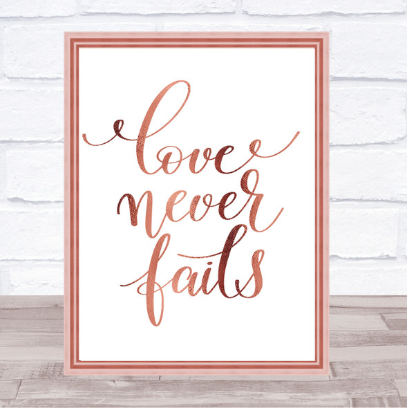 Love Never Fails Quote Print Poster Rose Gold Wall Art