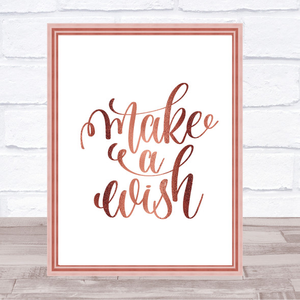 Make A Wish Quote Print Poster Rose Gold Wall Art