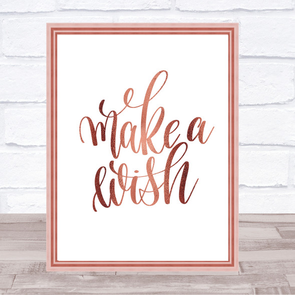 Make Wish Quote Print Poster Rose Gold Wall Art