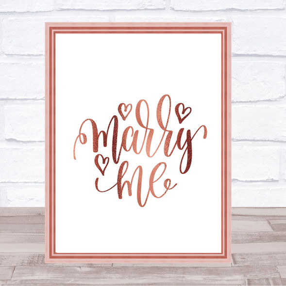 Marry Me Quote Print Poster Rose Gold Wall Art