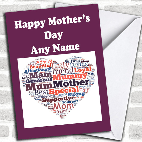 Purple Word Art Personalized Mother's Day Card
