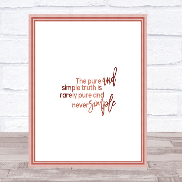 Pure And Simple Quote Print Poster Rose Gold Wall Art