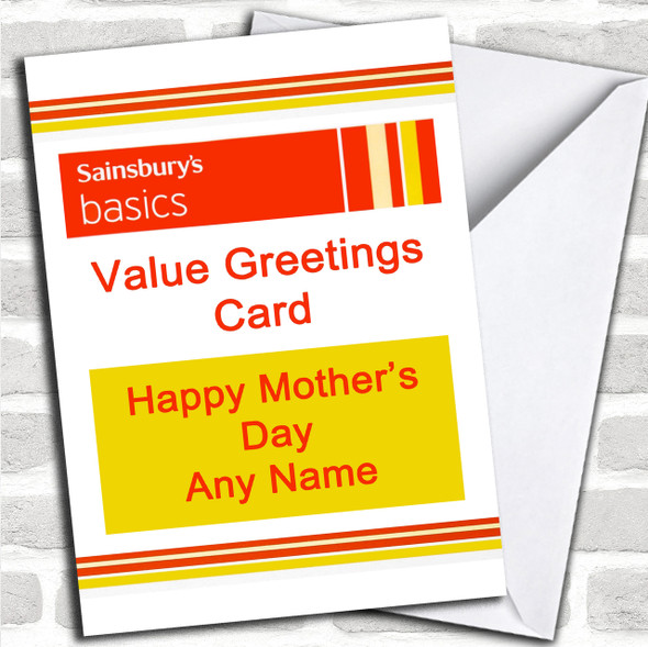 Funny Joke Sainsbury's Basics Spoof Personalized Mother's Day Card