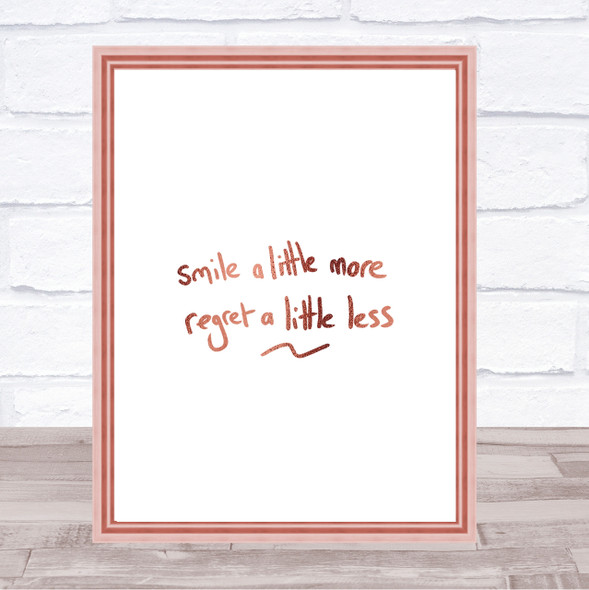 Regret Less Quote Print Poster Rose Gold Wall Art