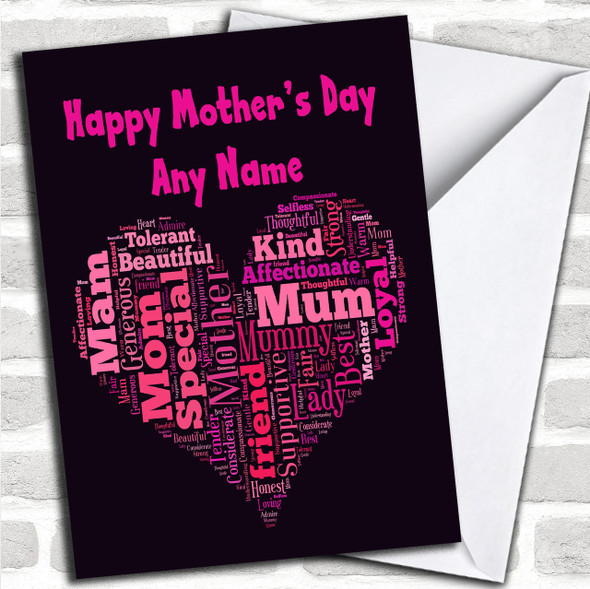 Black Hot Pink Word Art Personalized Mother's Day Card