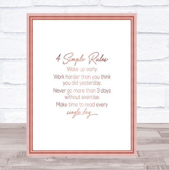 4 Simple Rules Quote Print Poster Rose Gold Wall Art