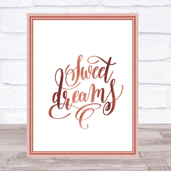 Sweet Dreams Quote Print Poster Rose Gold Wall Art