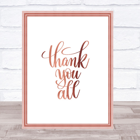 Thank You All Quote Print Poster Rose Gold Wall Art