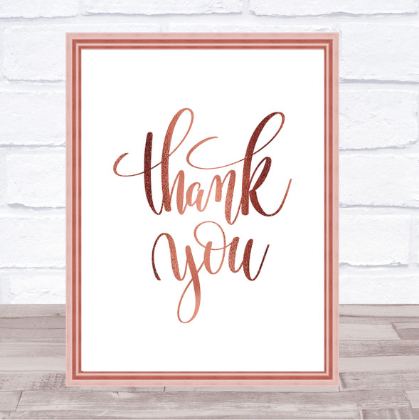 Thank You Swirl Quote Print Poster Rose Gold Wall Art