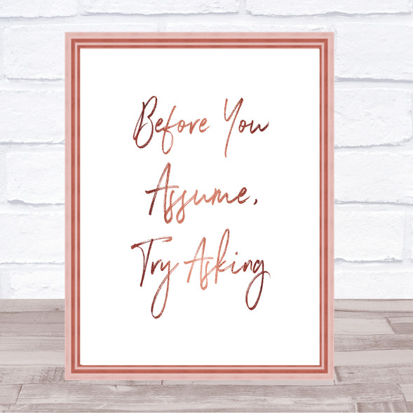 Try Asking Quote Print Poster Rose Gold Wall Art