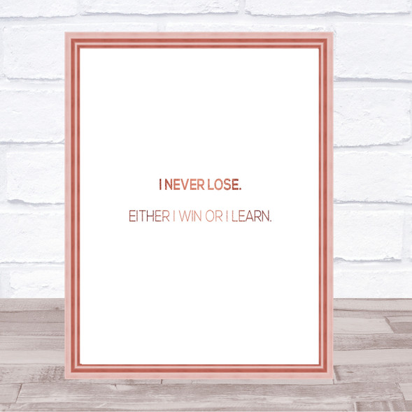 Win Or Learn Quote Print Poster Rose Gold Wall Art