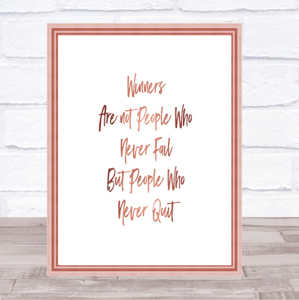 Winners Never Quit Quote Print Poster Rose Gold Wall Art