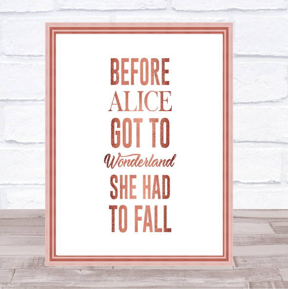 Wonderland Quote Print Poster Rose Gold Wall Art