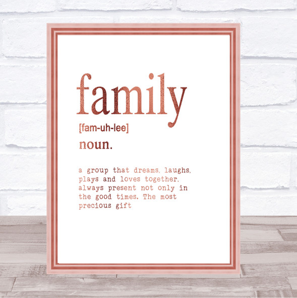 Word Definition Family Quote Print Poster Rose Gold Wall Art
