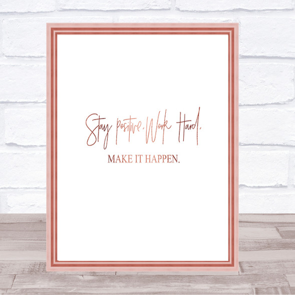 Work Hard Make It Happen Quote Print Poster Rose Gold Wall Art