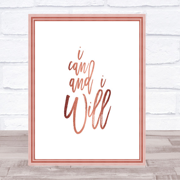 Can And Will Quote Print Poster Rose Gold Wall Art