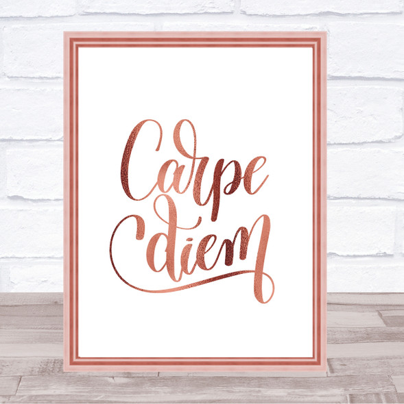 Carpe Diem Swirl Quote Print Poster Rose Gold Wall Art