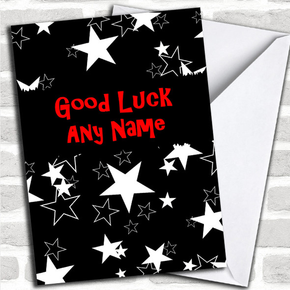 Black And White Stars Personalized Good Luck Card
