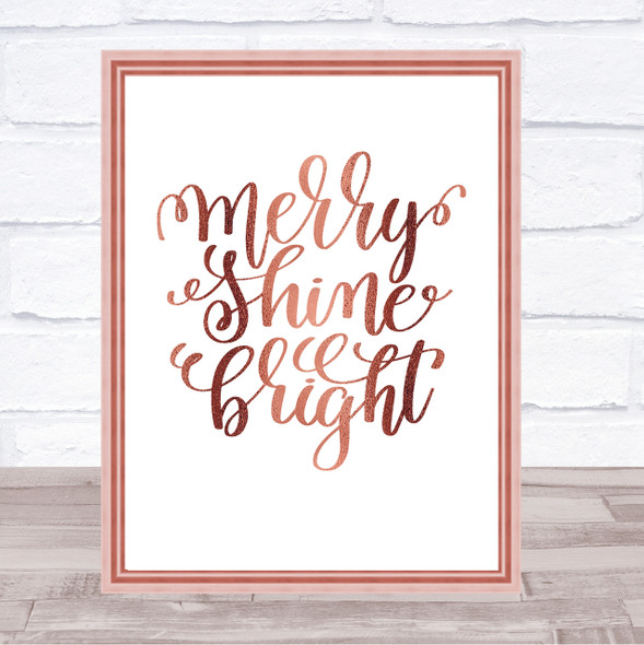 Christmas Merry Shine Bright Quote Print Poster Rose Gold Wall Art