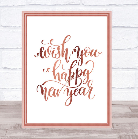 Christmas Wish Happy New Year Quote Print Poster Rose Gold Wall Art