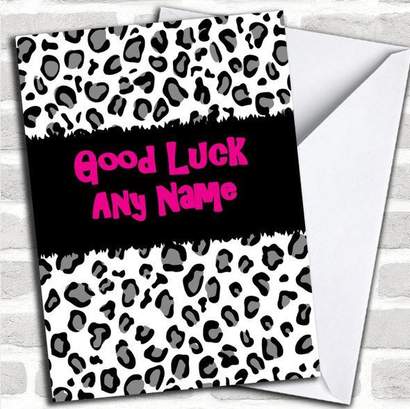 Black And White Leopard Print Personalized Good Luck Card