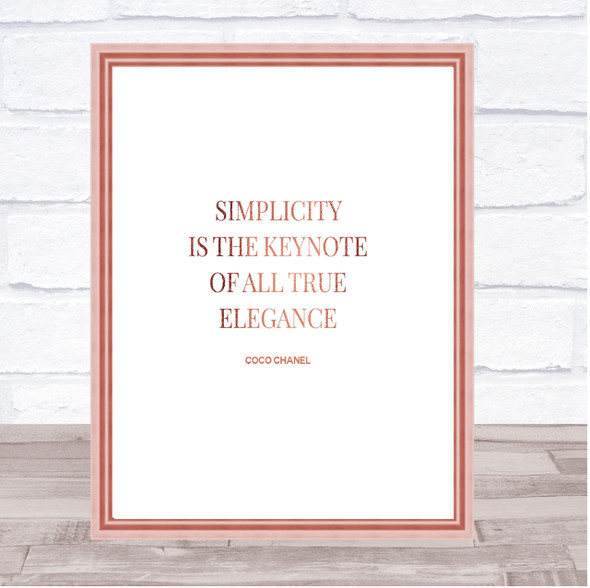 Coco Chanel Simplicity Quote Print Poster Rose Gold Wall Art