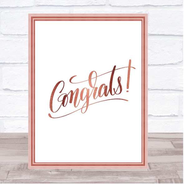 Congrats Quote Print Poster Rose Gold Wall Art