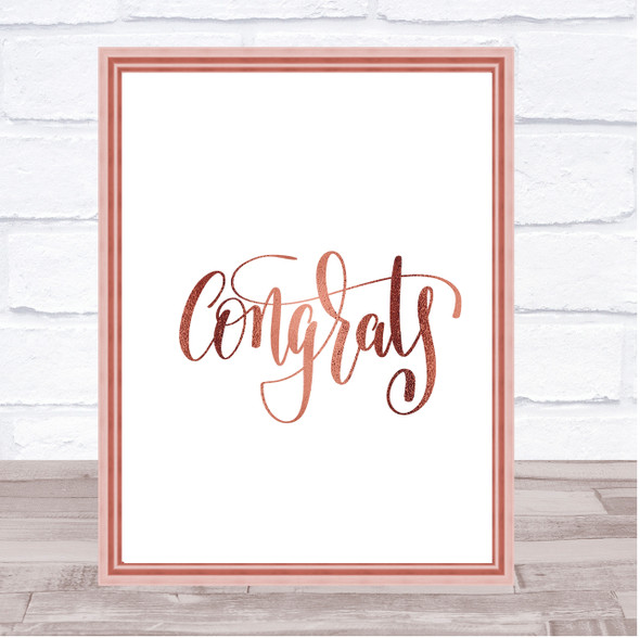 Congratulations Quote Print Poster Rose Gold Wall Art