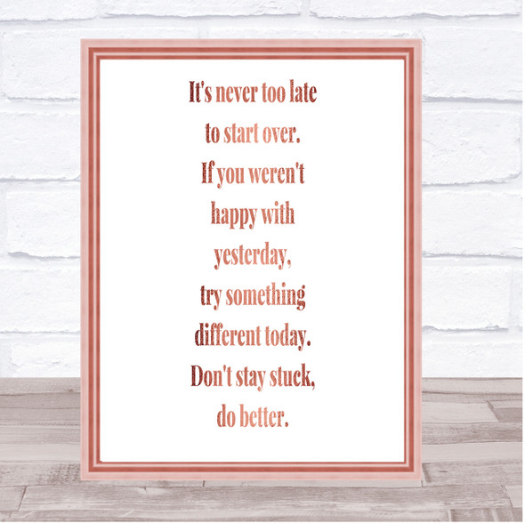 Don't Stay Stuck Do Better Quote Print Poster Rose Gold Wall Art