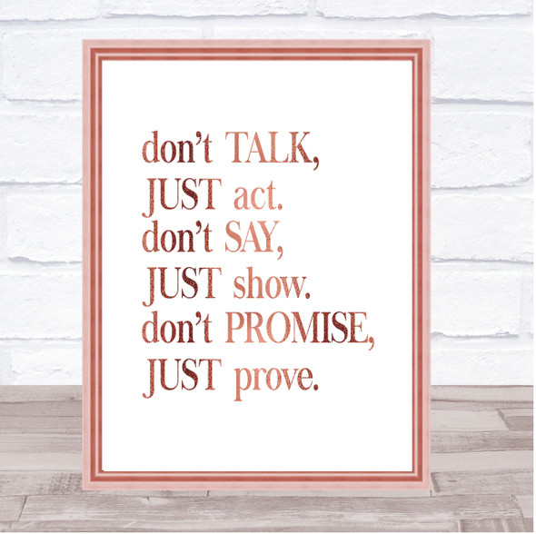 Don't Talk Quote Print Poster Rose Gold Wall Art