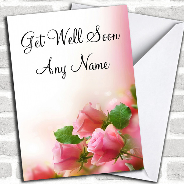 Beautiful Soft Pink Pastel Roses Personalized Get Well Soon Card