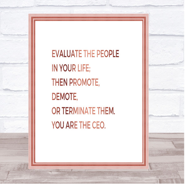Evaluate The People In Your Life Quote Print Poster Rose Gold Wall Art
