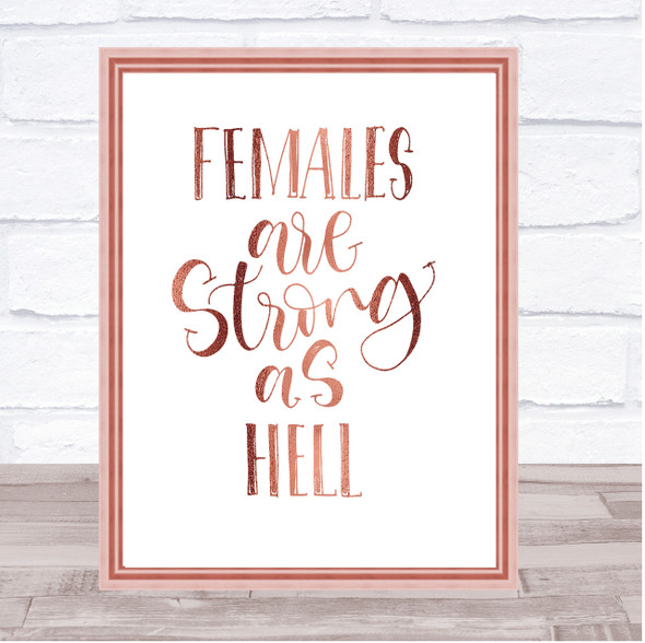 Female Strong As Hell Quote Print Poster Rose Gold Wall Art