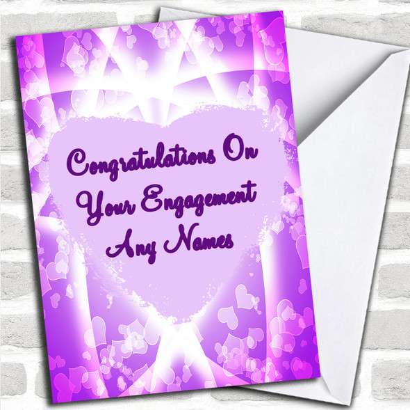 Pink & Purple Hearts Romantic Personalized Engagement Card