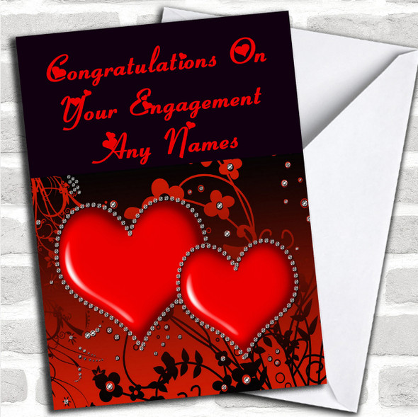 Red Diamond Heart Romantic Personalized Engagement Card