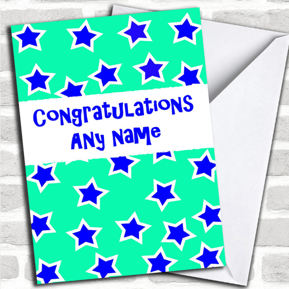 Blue Aqua Stars Personalized Congratulations Card