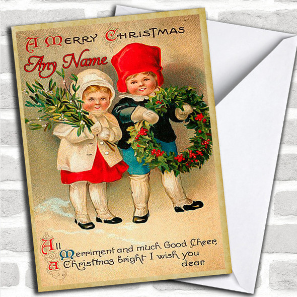 Children Vintage Traditional Personalized Christmas Card