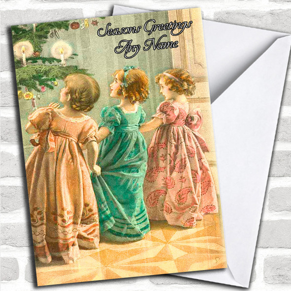 Three Girls Vintage Traditional Personalized Christmas Card