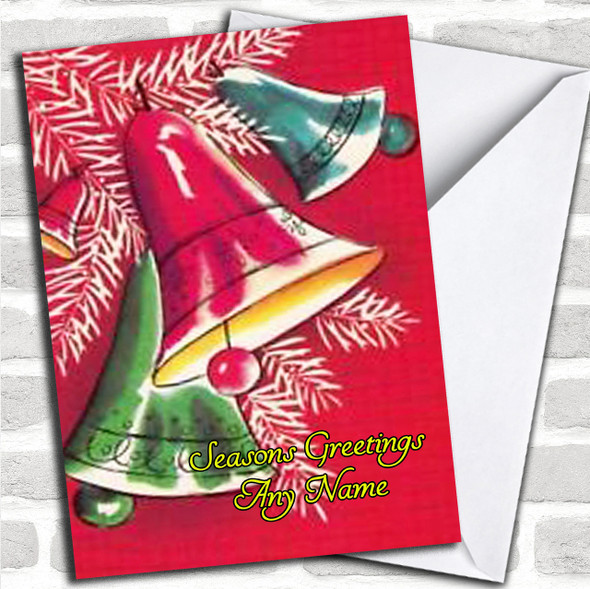 Red Bells Vintage Traditional Personalized Christmas Card