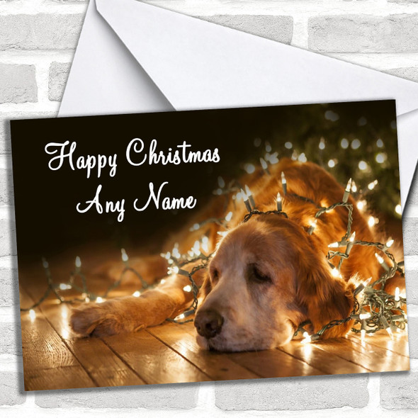 Dog And Xmas Lights Christmas Card Personalized