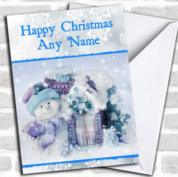 Blue Snowman Christmas Card Personalized