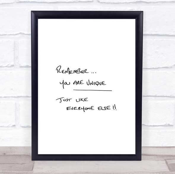You Are Unique Quote Print Poster Typography Word Art Picture